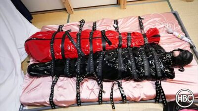HBC Mistress Hinako – Double PVC Sleep Sack Tied to the Bed And Vibed with Hitachi.mp4